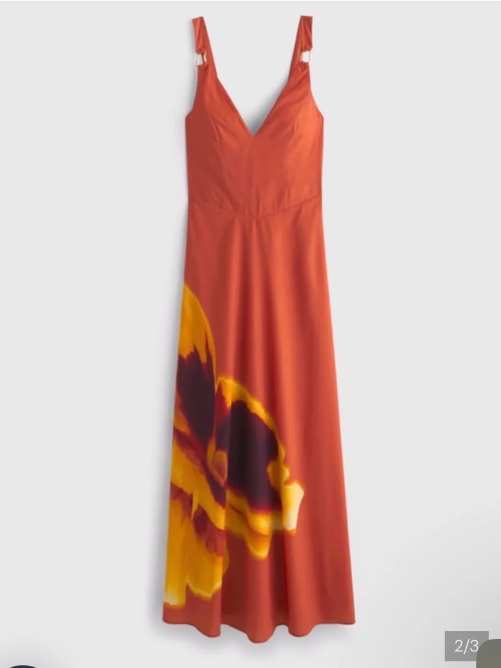 Abercrombie & Fitch Orange Dipped Waist Hardware Maxi Dress with Sunset Print
